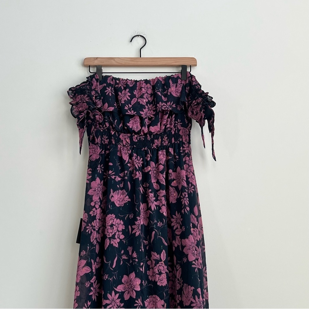 New Lulus Love and Blooms Navy Blue Floral Print Off The Shoulder maxi Dress - Picture 13 of 14